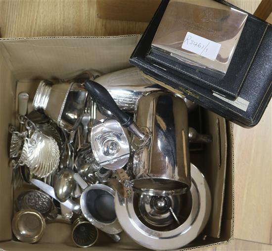 A silver box and cutlery and mixed silver plate